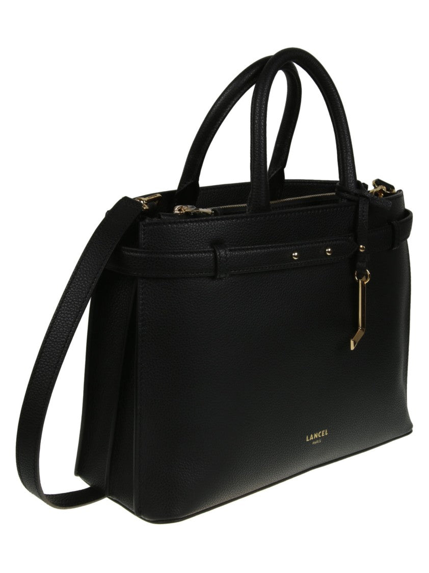 Lancel Faubour Medium Black Leather Tote Bag