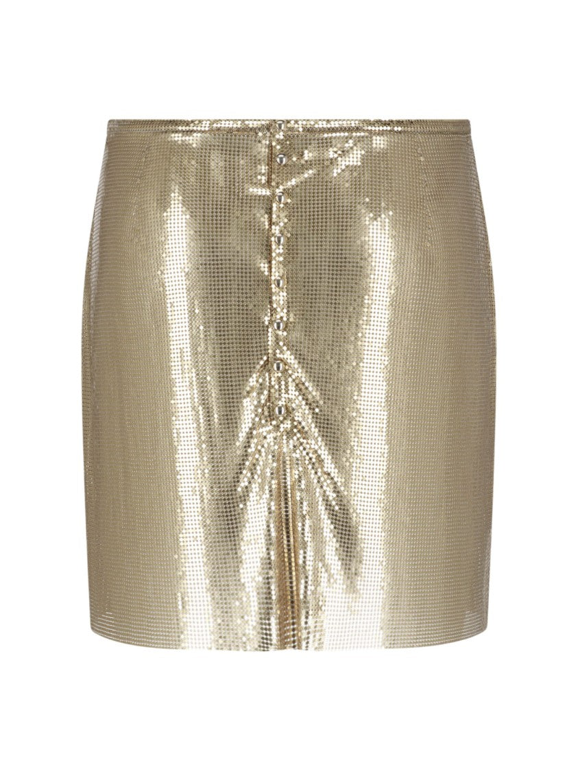 Rabanne Metallic Gold Mesh Mini Skirt