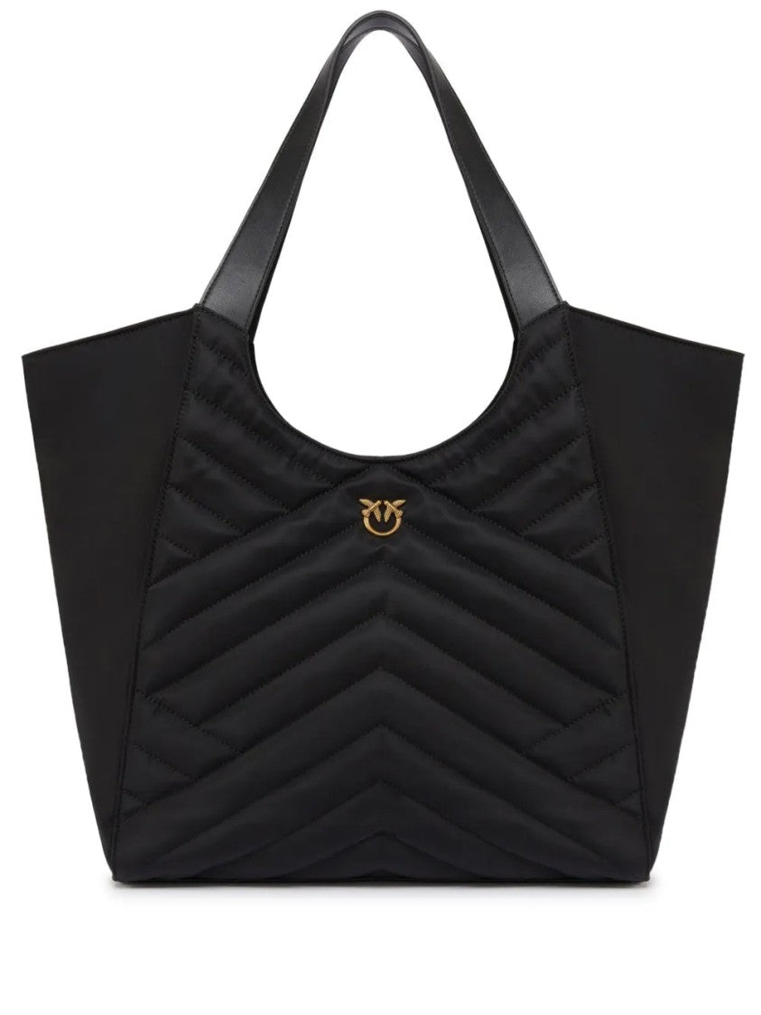 Pinko Quilted Black Nylon Tote Bag