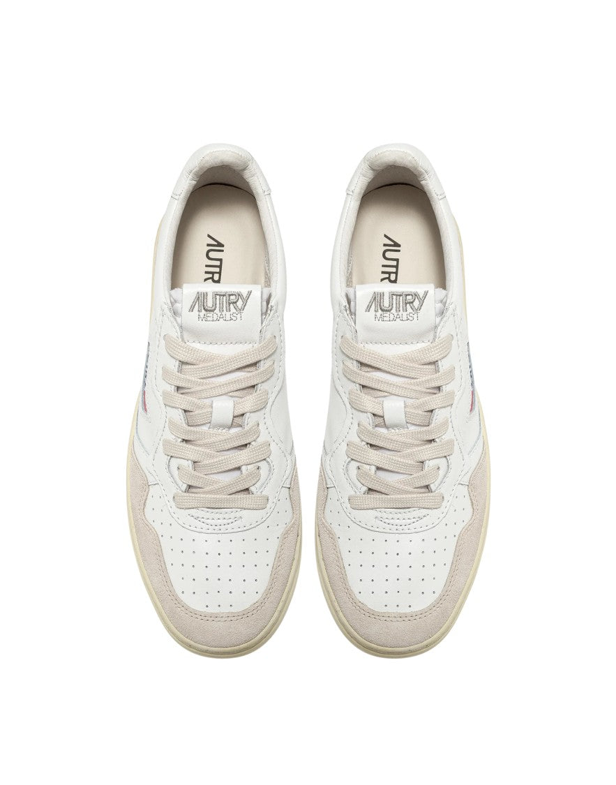 Autry Autry Medalist Low White Leather And Beige Suede Sneakers