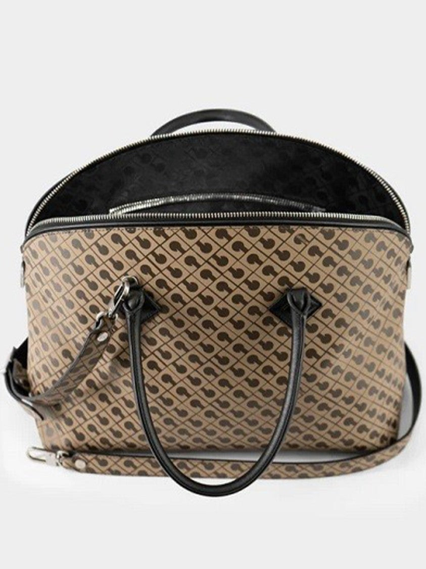 Gherardini Large Brown Geometric Pattern Bowling Handbag
