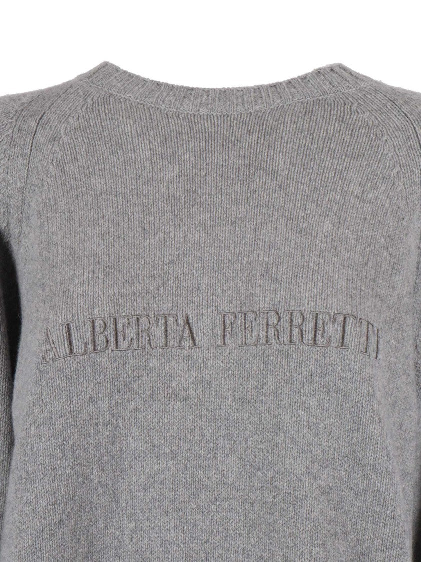 Alberta Ferretti Lightweight Cashmere-Wool Knit Sweater With Classic Round Neckline