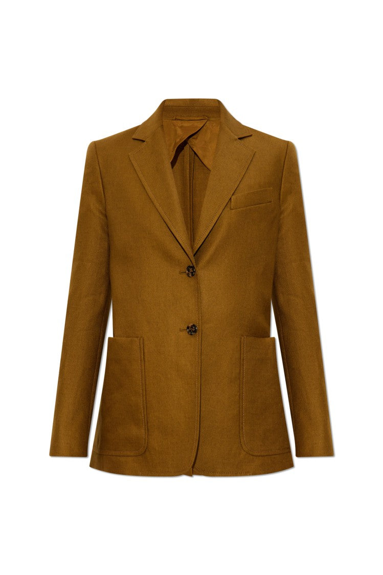 Max Mara Brown Linen Blazer With Double-Breasted Closure