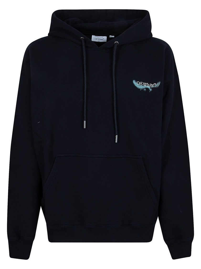 Off-White Graphic Print Black Hoodie With Drawstring Hood