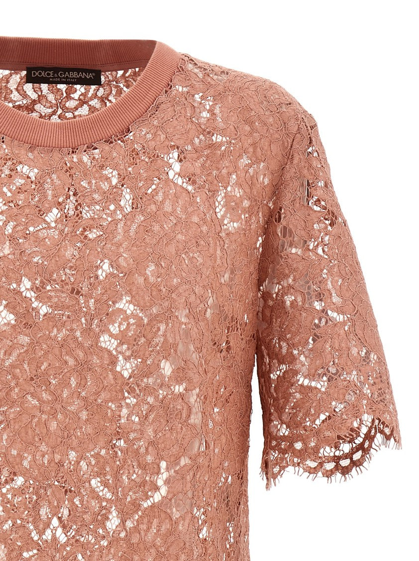 Dolce & Gabbana Intricate Floral Lace T-Shirt With Scalloped Hem