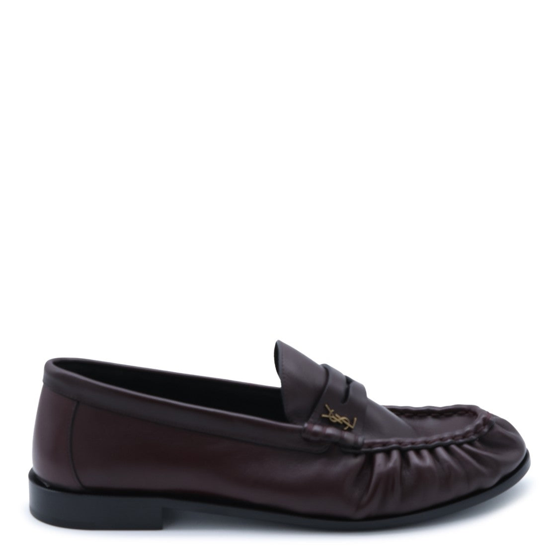 Saint Laurent Burgundy Gathered Leather Loafers