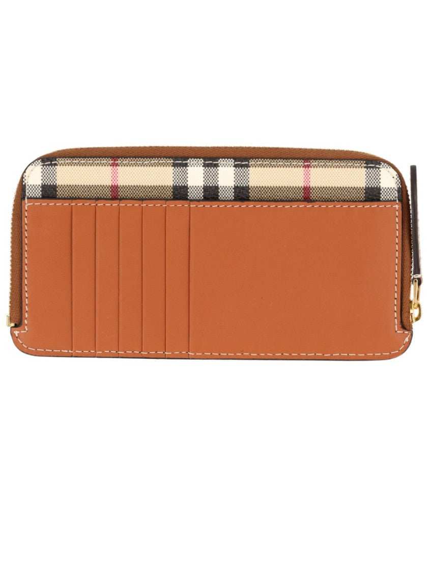 Burberry Beige Check Pattern Zip-Around Cotton-Blend Wallet