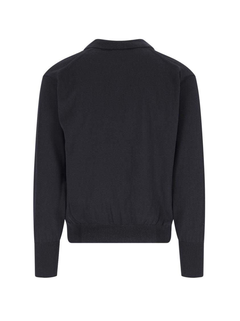 Kaptain Sunshine Navy Blue Cotton Ribbed Collar Sweater