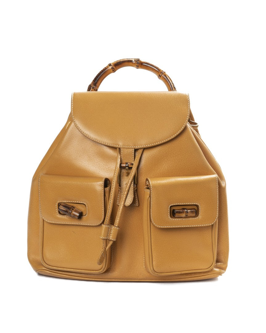 Gucci Beige Bamboo Medium Leather Backpack