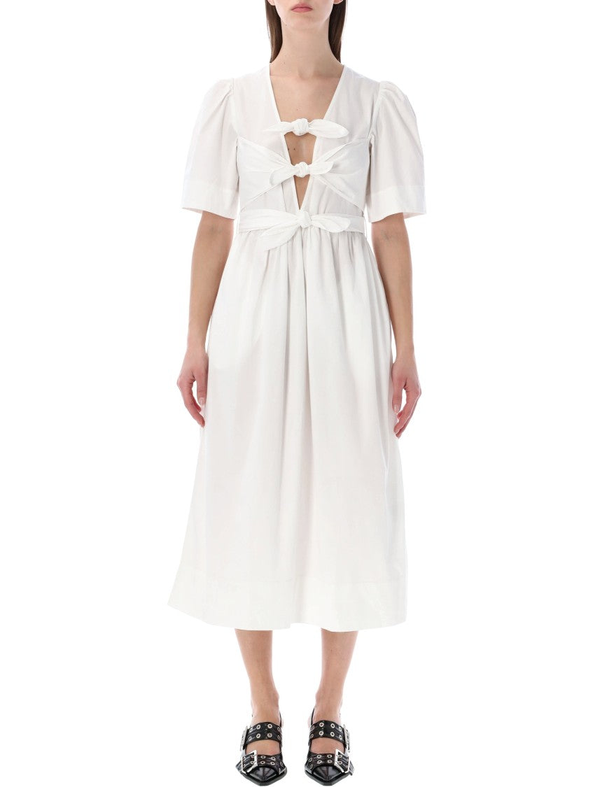 Ganni Triple Bows Popeline Cotton Midi Dress