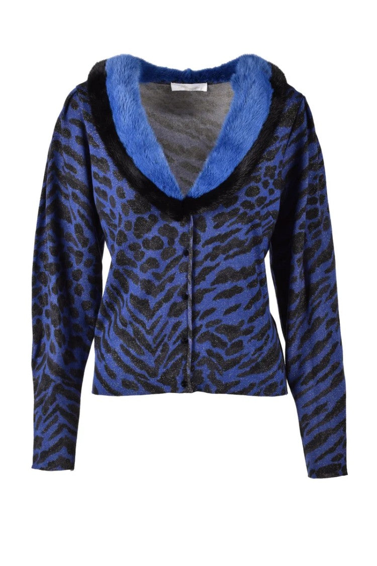 Blumarine Viscose/Polyester Cardigan - Black/Blue