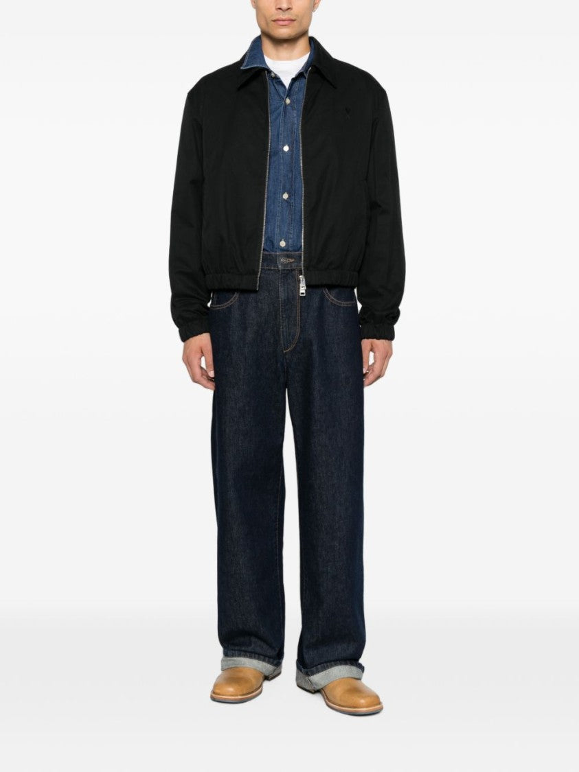 Ami Paris Cropped Jacket With Classic Collar And Embroidered Logo