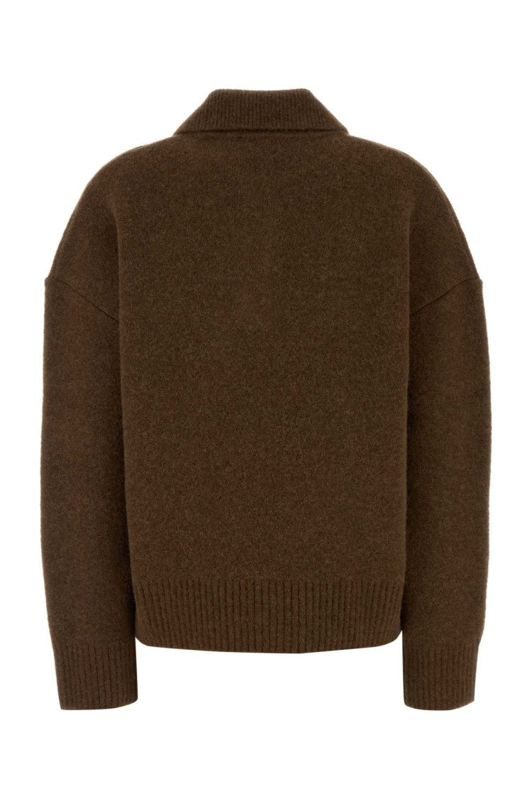 Ami Brown Stretch Alpaca Blend Polo Shirt