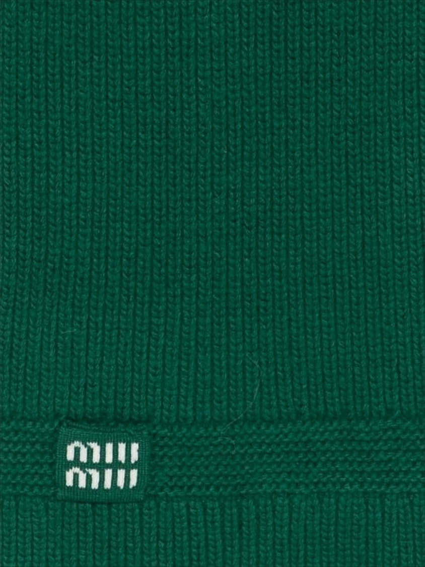 Miu Miu Ribbed Green Cashmere-Wool Miu Miu Scarf