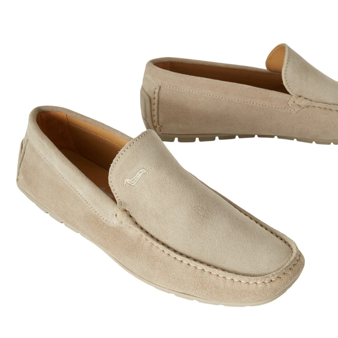 Harmont & Blaine Beige Suede Moccasins With Flexible Rubber-Studded Sole