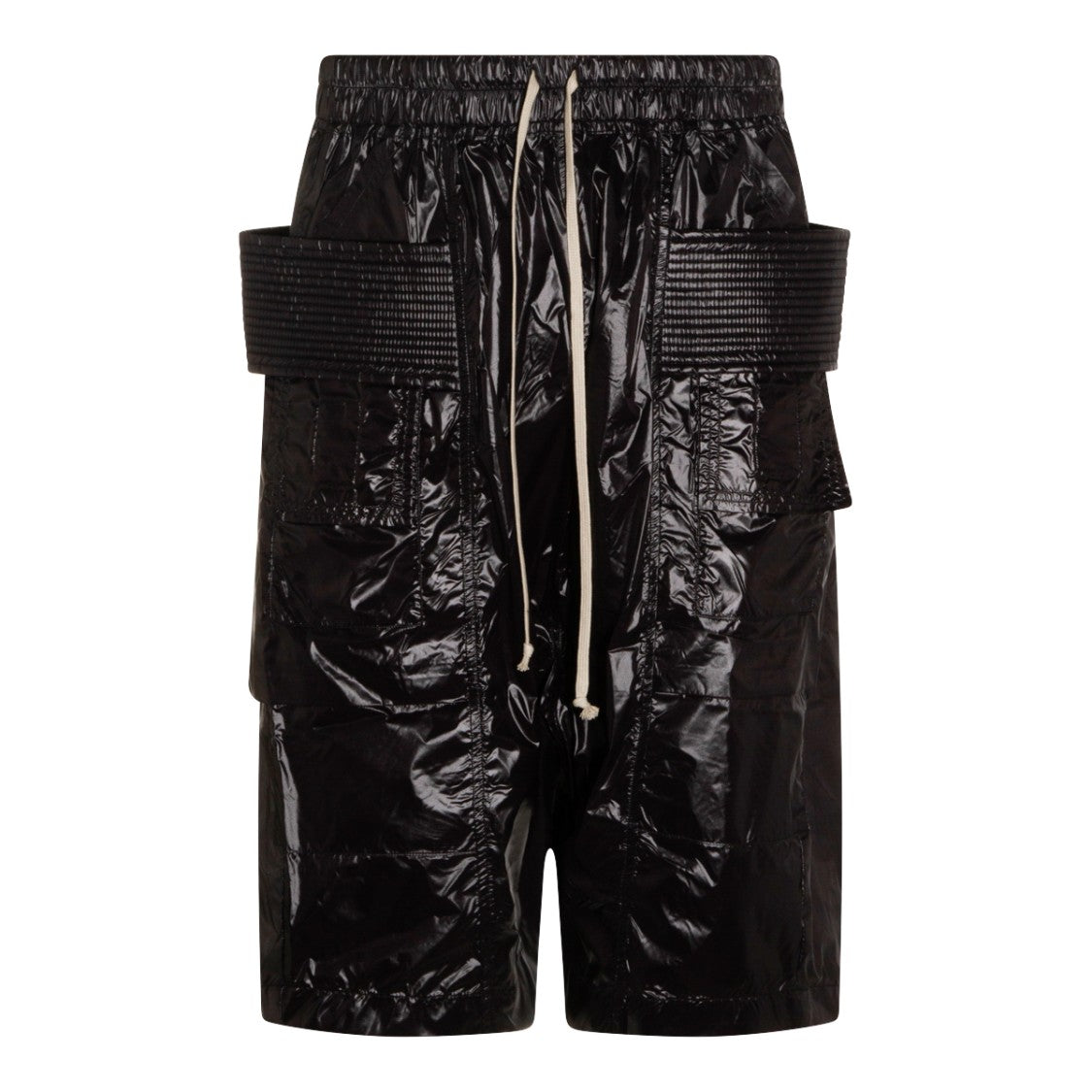 Drkshdw By Rick Owens Glossy Crinkled Texture Shorts With Ribbed Pockets