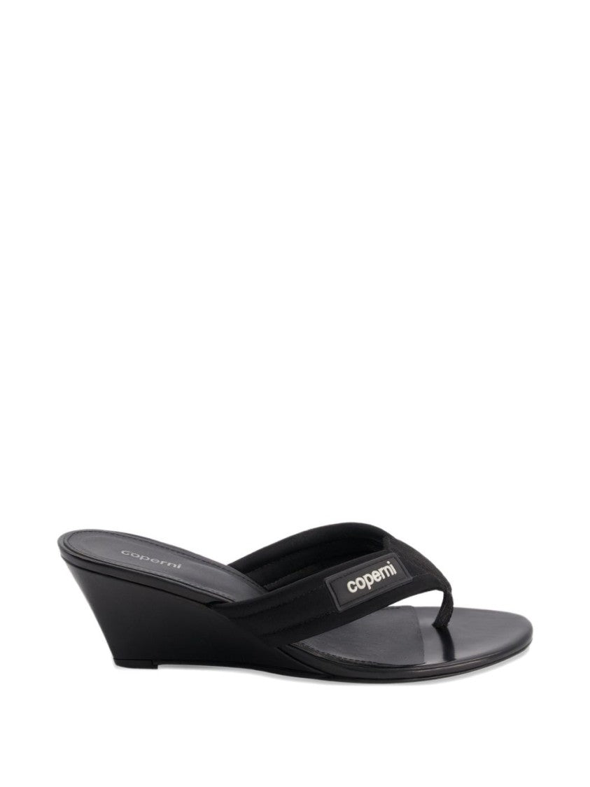 Coperni Black Thong Strap Smooth Wedge Sandals