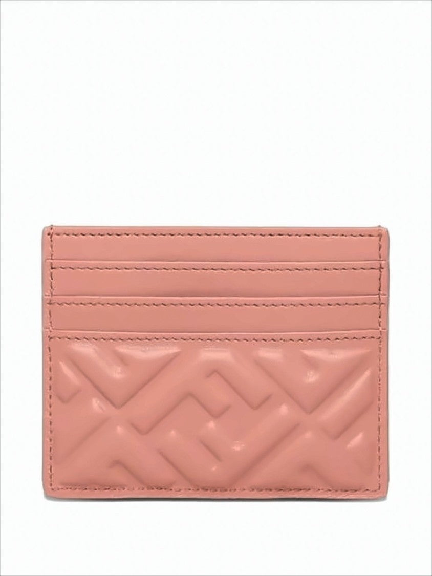 Fendi Quilted Pink Lambskin Card Wallet With Geometric Embossing