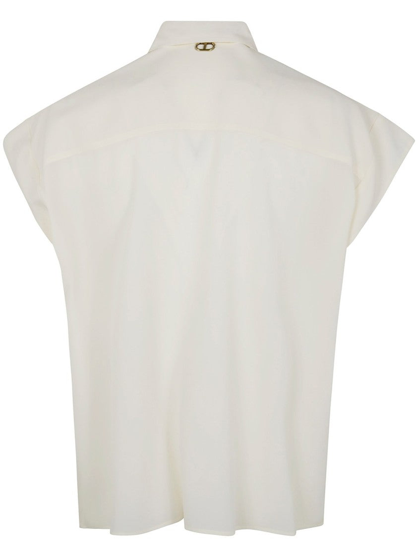 Twin-Set Short Sleeve Crepe Shirt With Button-Down Front