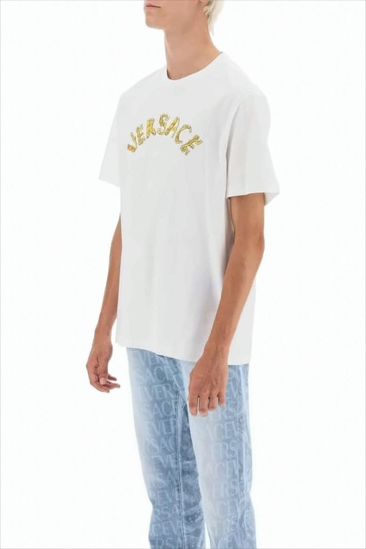 Versace Crew Neck T-Shirt With Bold Gold Logo Design