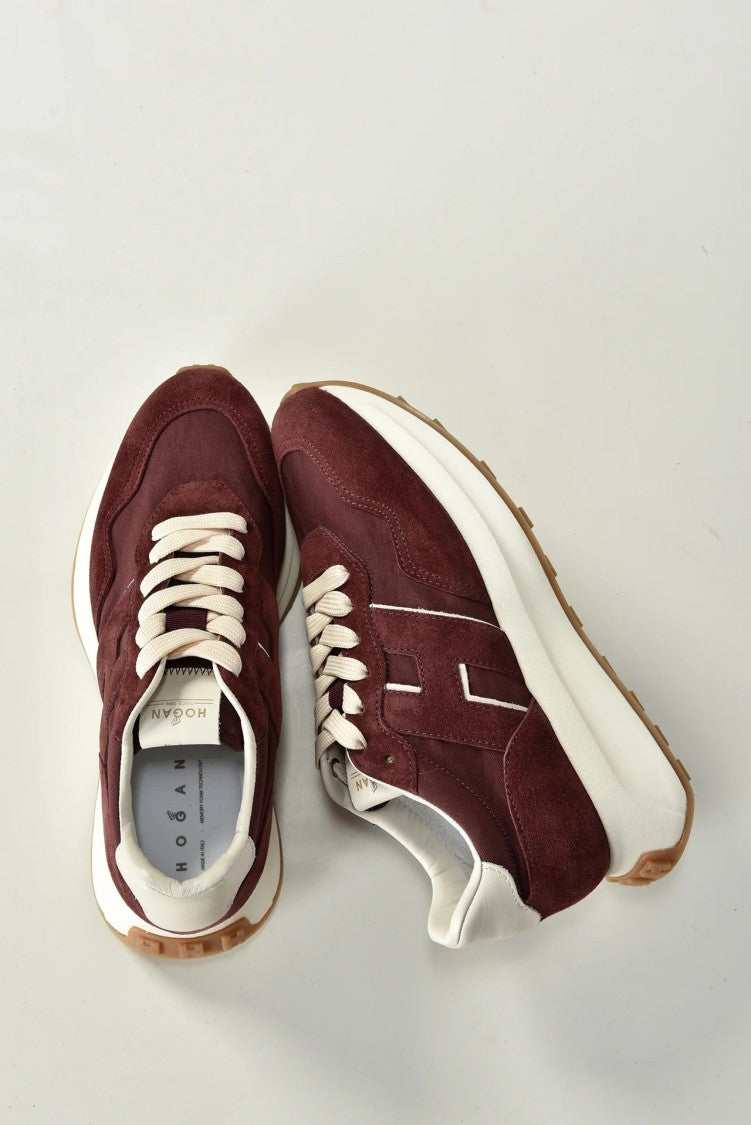 Hogan Burgundy Suede White Accent Sneakers
