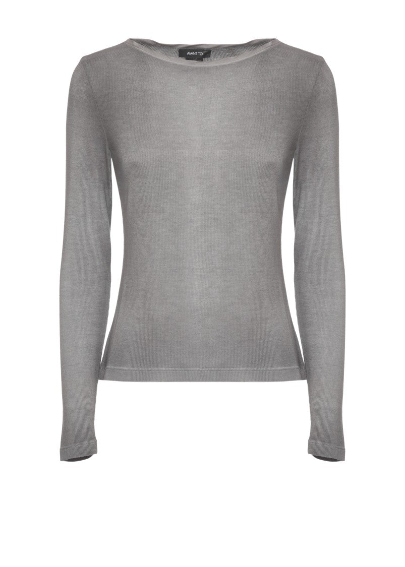 Avant Toi Grey Round Neck Silk-Blend Sweater