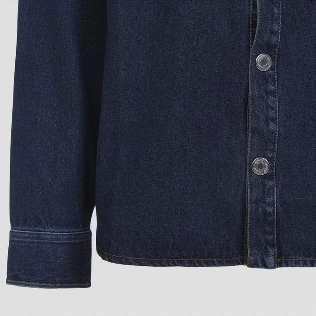Ami Paris Tone-On-Tone Heart Logo Denim Overshirt In Deep Blue