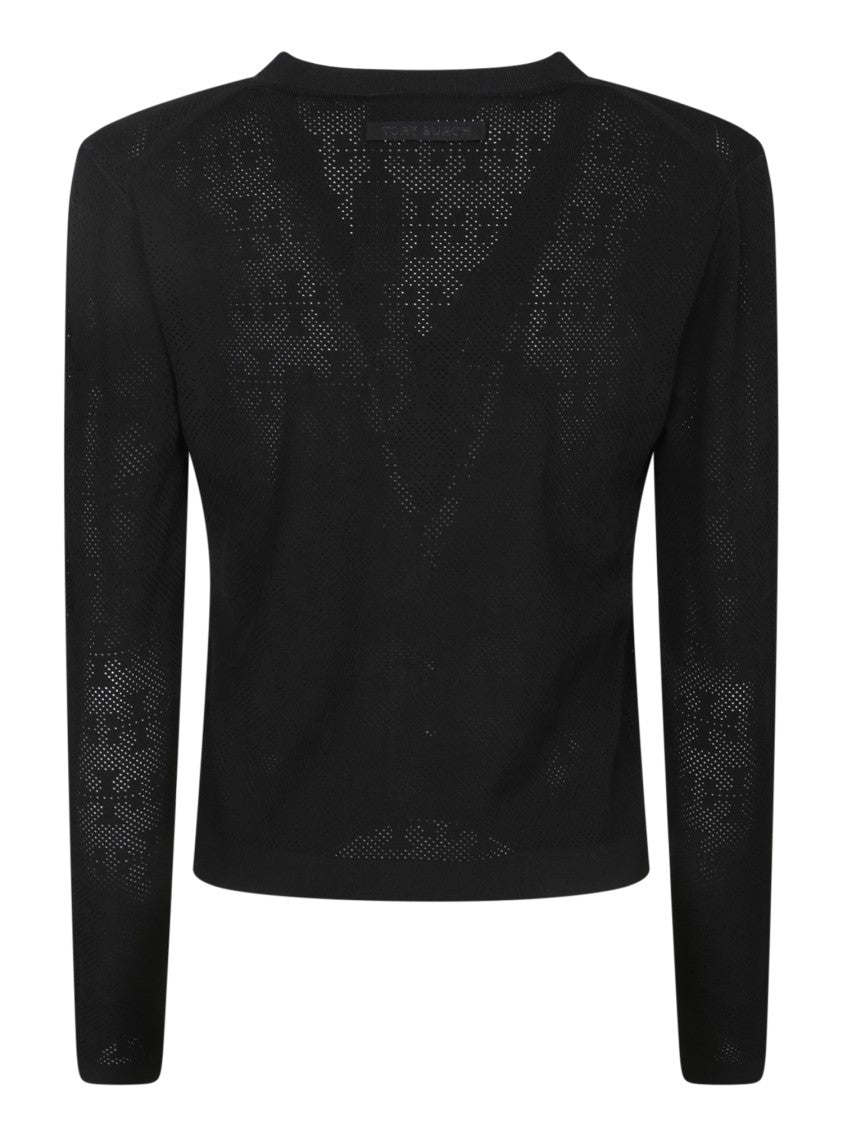 Tory Burch Semi-Sheer Knit Black Cardigan