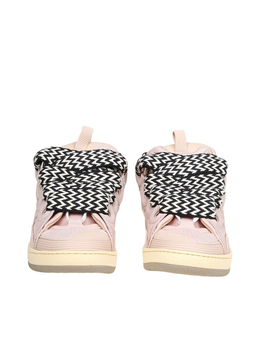 Lanvin Curb Sneakers With Pink Leather And Mesh Detailing