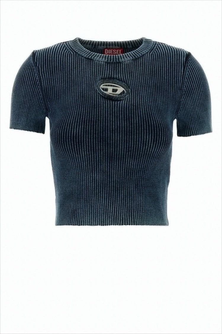 Diesel Ribbed Knit Cropped Sweater With Round Neckline