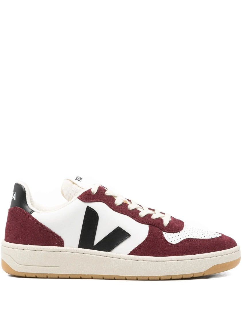 Veja V-10 Leather Burgundy Accent Sneakers