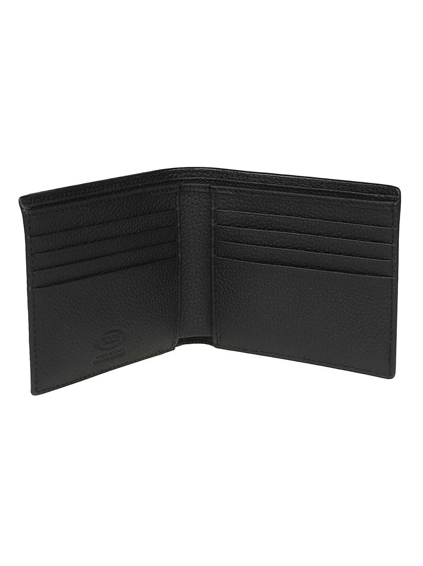 Tod's Black Tsy Metallic Emblem Calf Leather Bifold Wallet