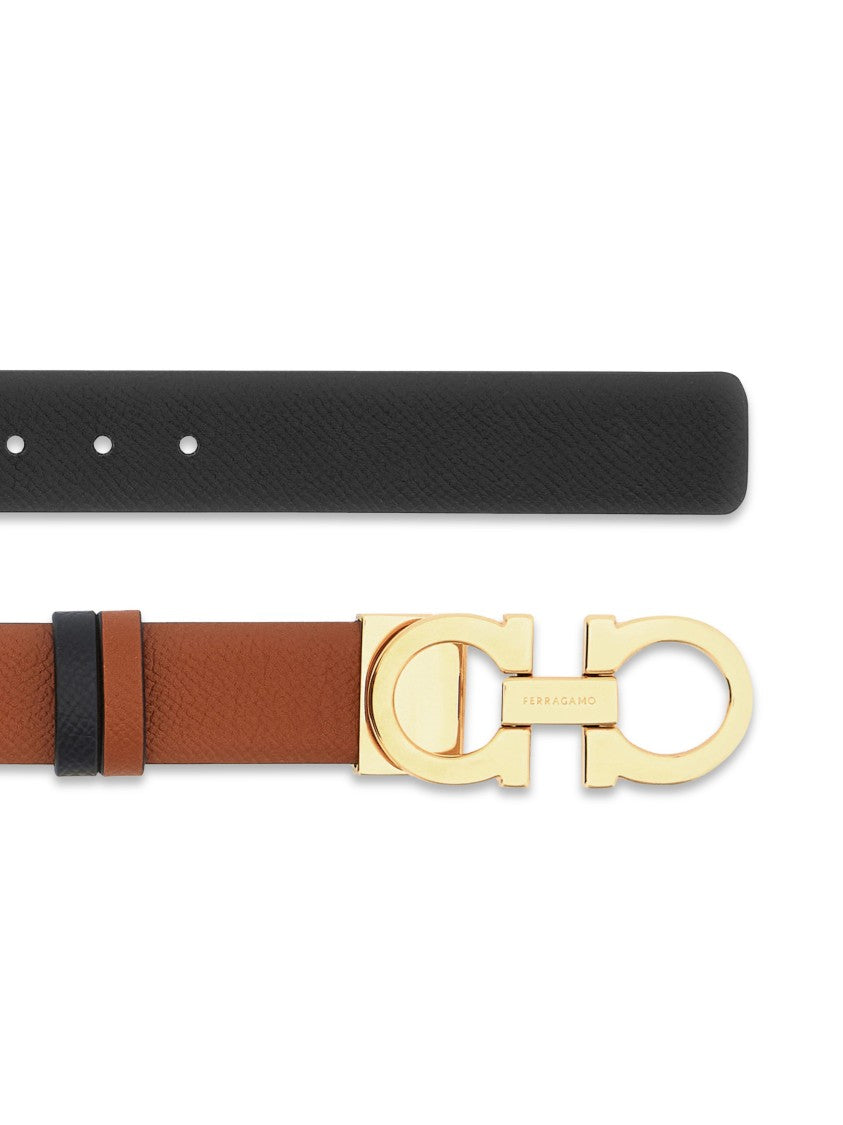 Ferragamo Reversible Calf Leather Belt With Gold-Tone Gancini Buckle