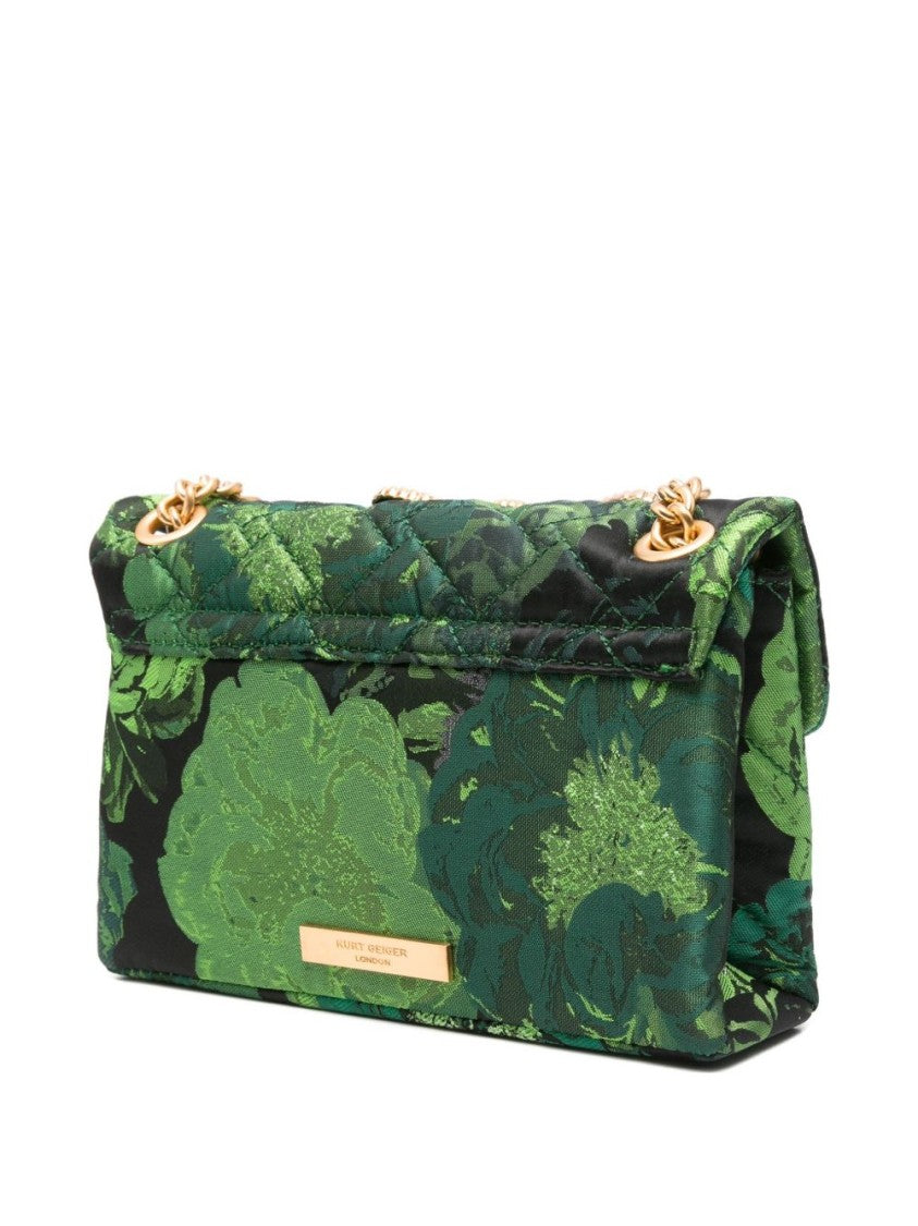 Kurt Geiger Ornate Green Floral Jacquard Shoulder Bag With Gold Accents