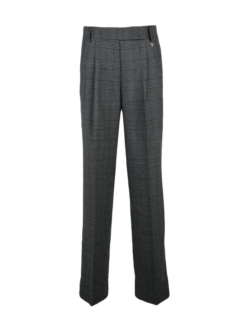 Aniye By Straight-Leg Trousers In Fluid Grey Checkered Fabric
