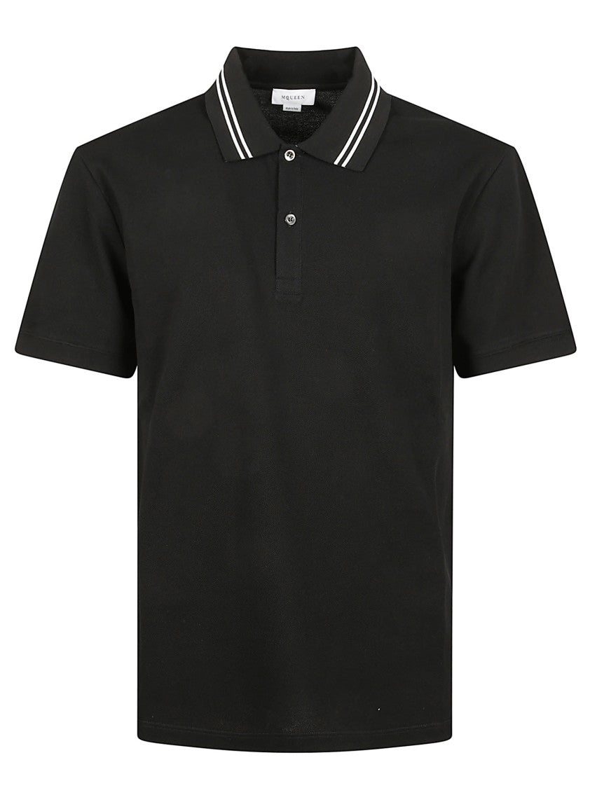 Alexander Mcqueen Black T-Shirt With Stripe Detail And Button Fastening