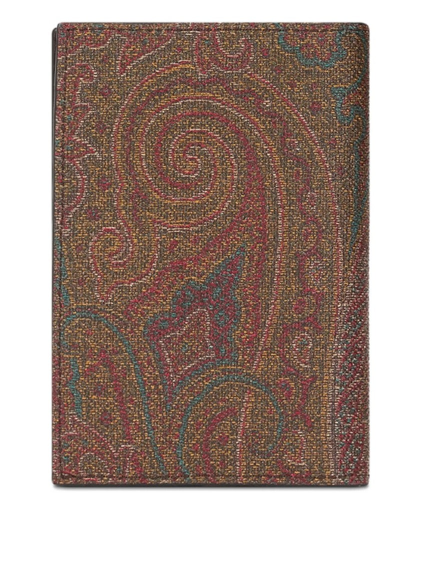 Etro Brown Paisley Pattern Leather Passport Holder