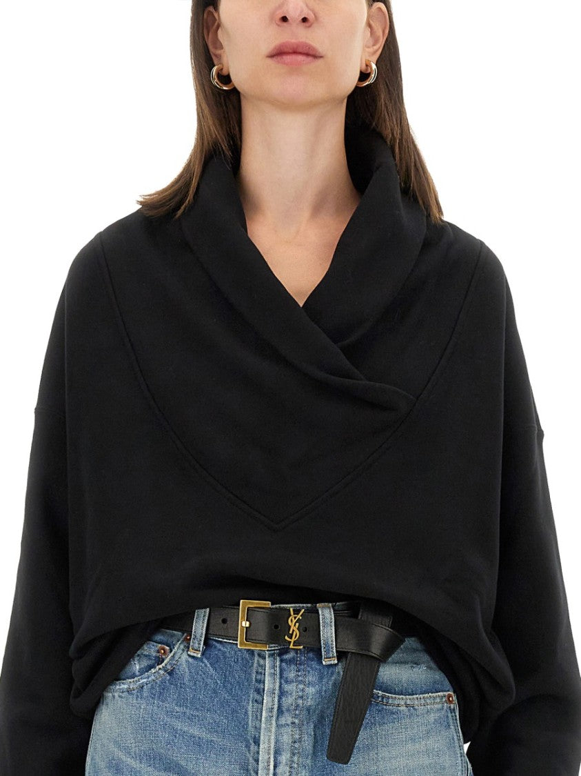 Saint Laurent V-Neck Sweatshirt With Wide Collar