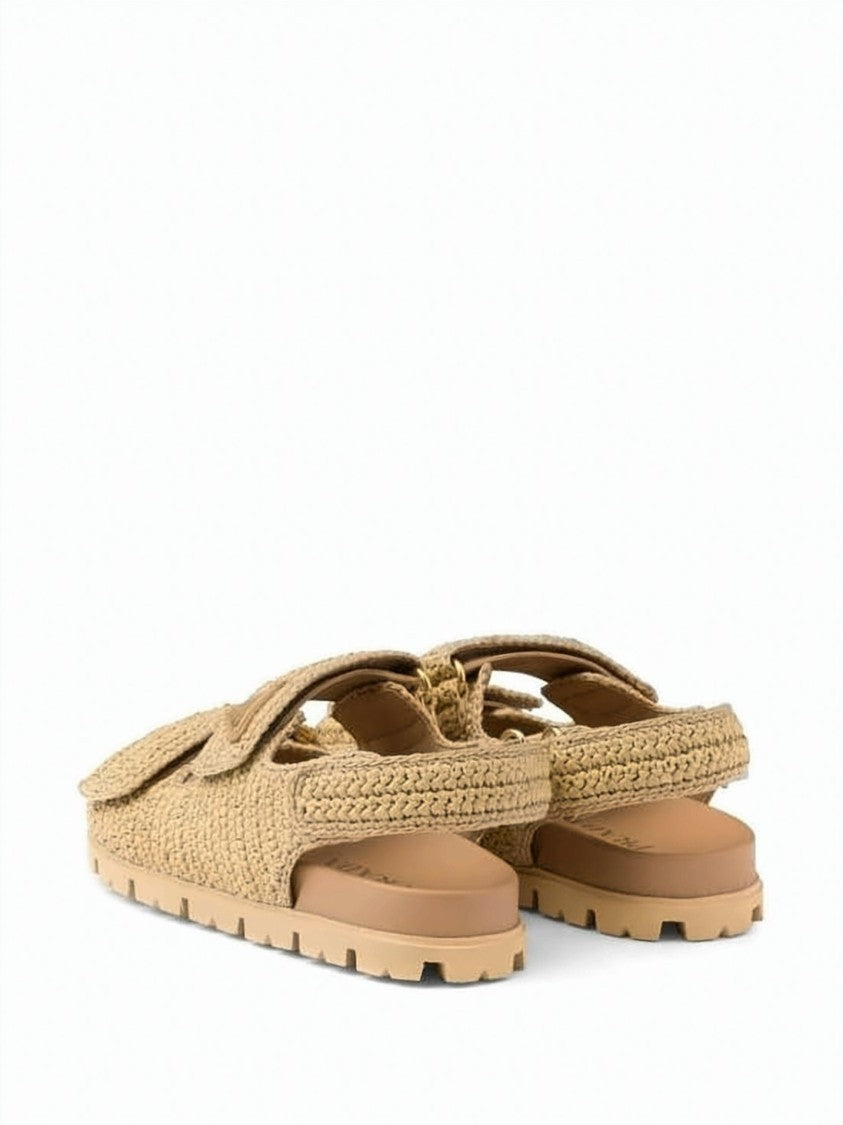 Prada Crocheted Sandals With Adjustable Straps And Textured Upper