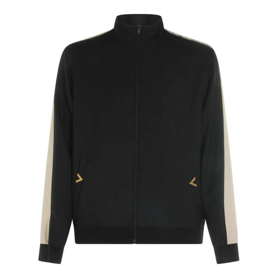 Valentino High Collar Black Sweatshirt With Zip Fastening And Gold Logo Accents