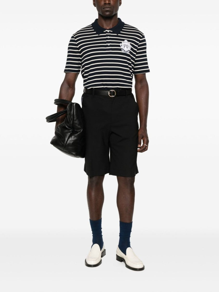 Balmain Black Striped Logo Short-Sleeved Polo Shirt