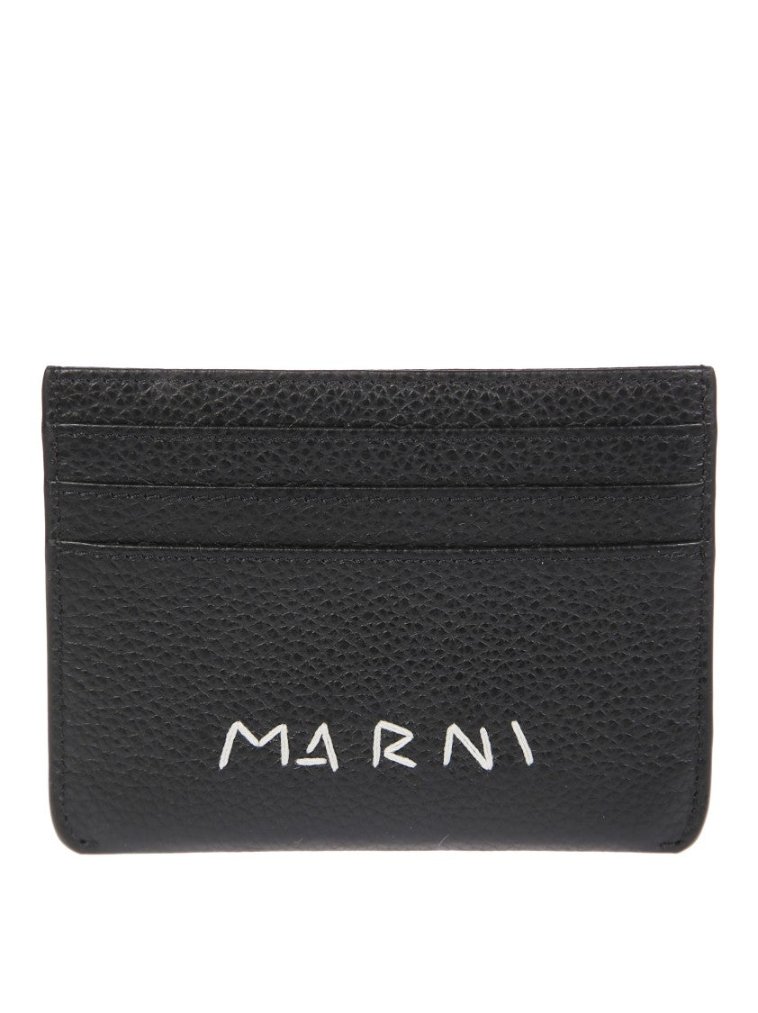 Marni Textured Black Wallet With Bold Logo