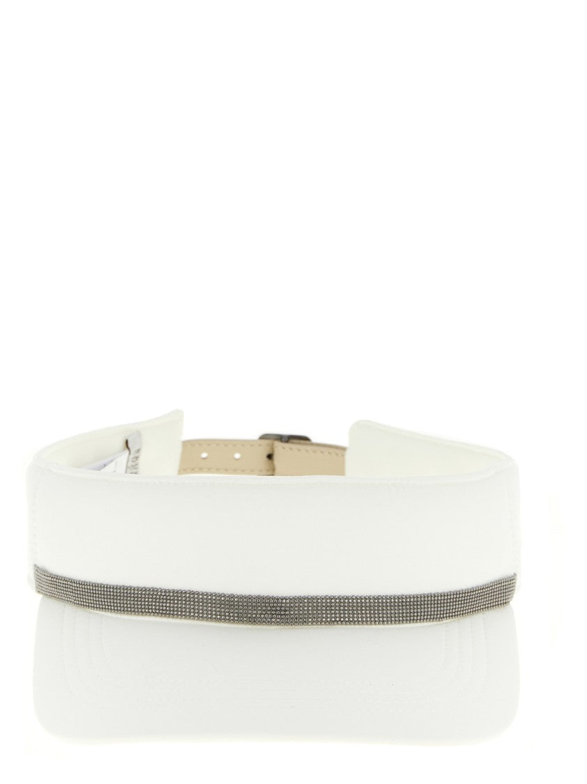 Brunello Cucinelli Technical Fabric Visor With Monile Detail And Adjustable Leather Strap