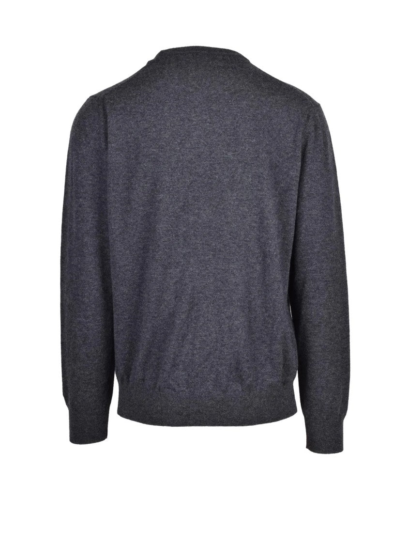 Mc2 Saint Barth Grey Extrafine Merino Wool-Cashmere Crewneck Sweater