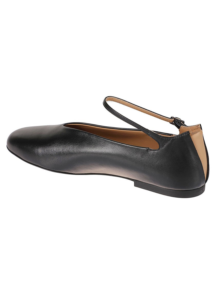 Jil Sander Ballerina Flats With Rounded Toe And Ankle Strap Detail
