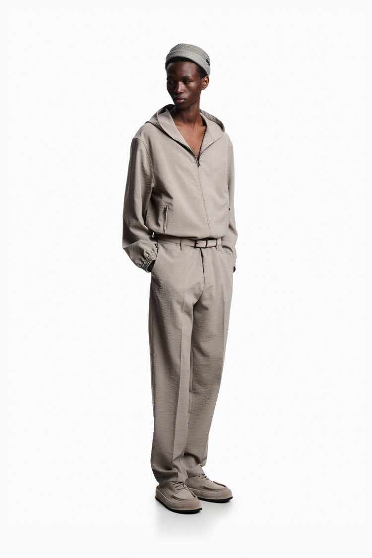 Emporio Armani Khaki Polyester Pleated Cropped Trousers