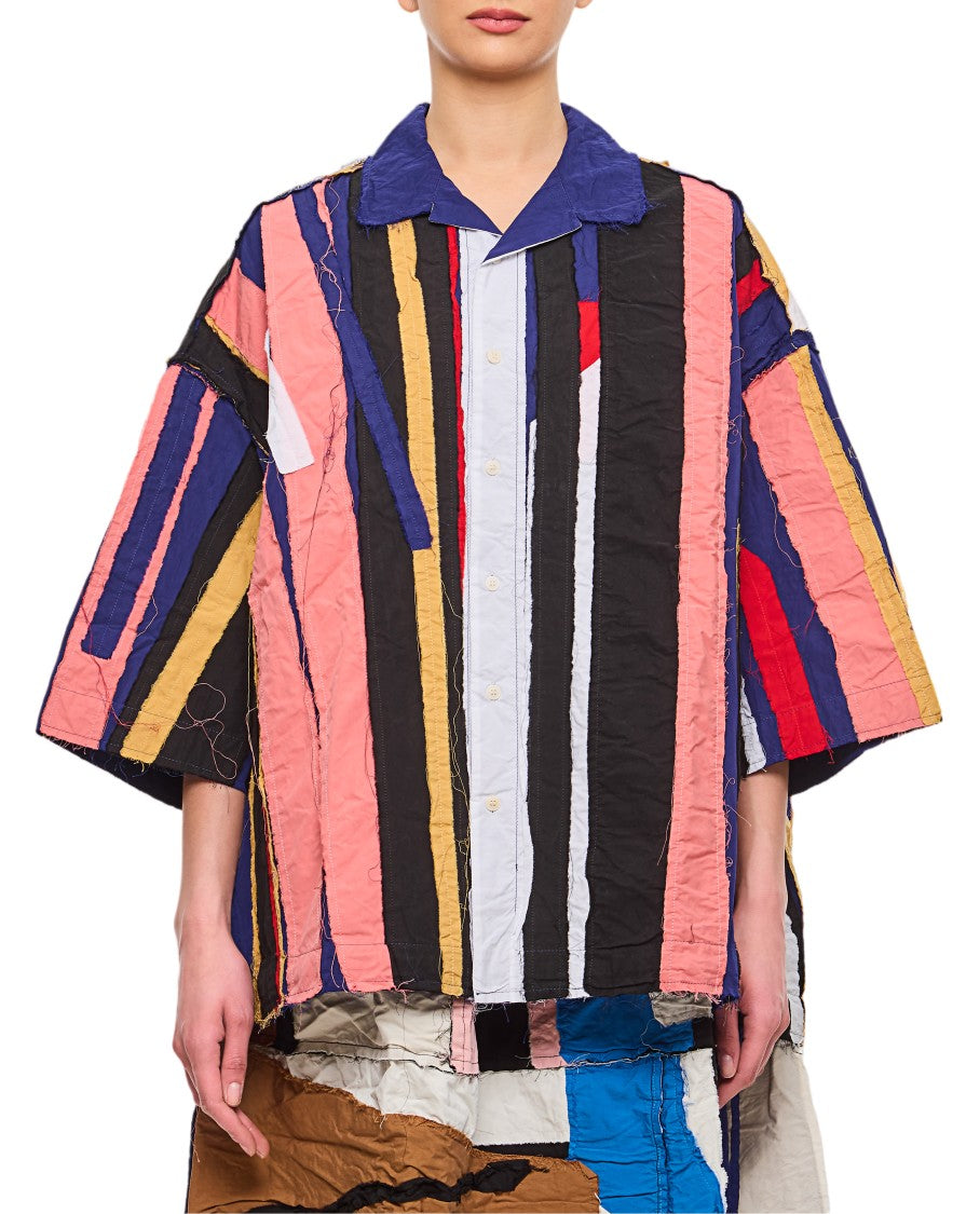 Casey & Casey Raw Cut Striped Patchwork Shirt With Classic Collar
