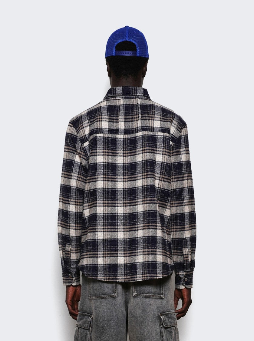 Rhude Flannel Long Sleeves Overshirt Dark Navy And Beige