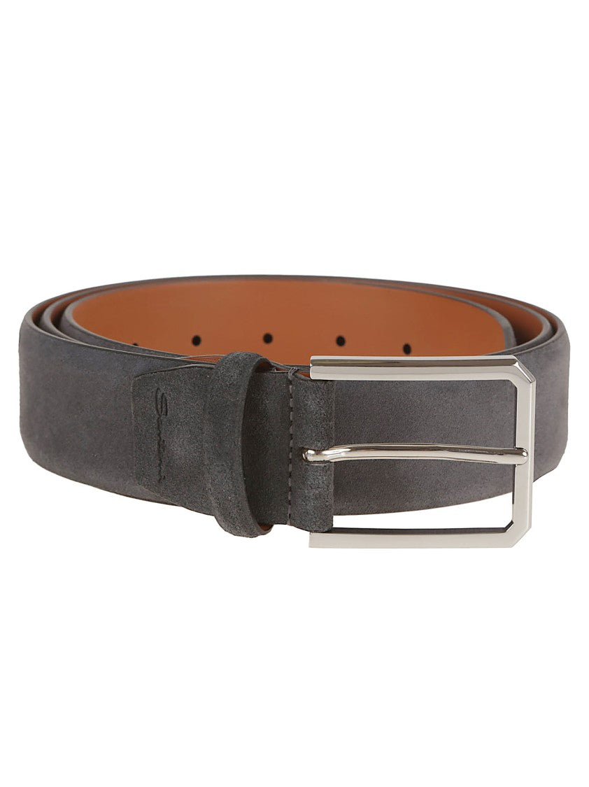 Santoni Suede Belt With Square Metal Buckle