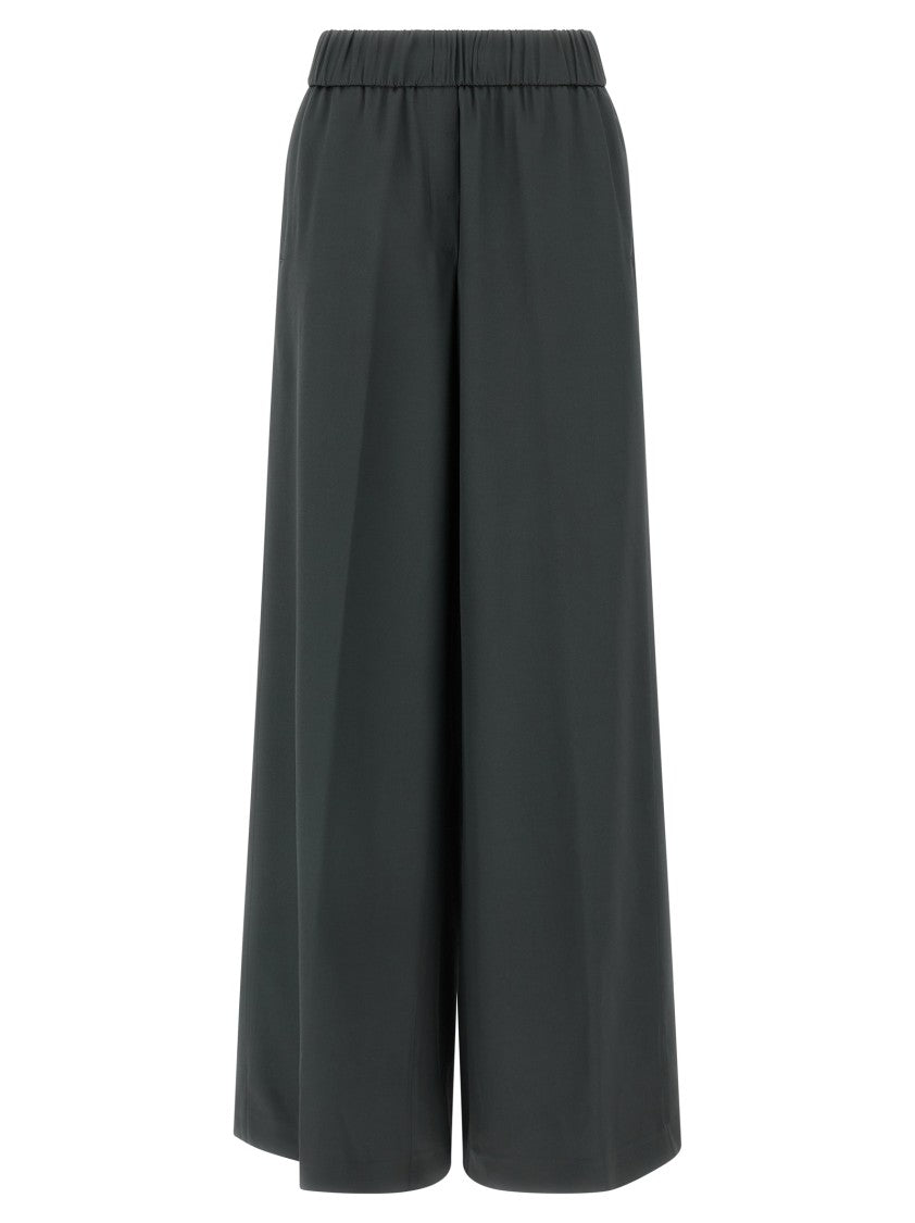 Peserico Fluid Viscose Twill Wide Leg Pants With Trompe L'oeil Flap